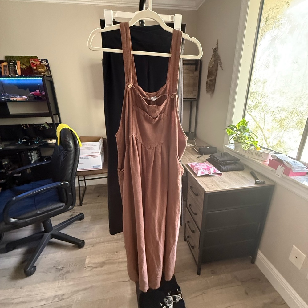 Rust Brown linen Overalls Jumpsuit